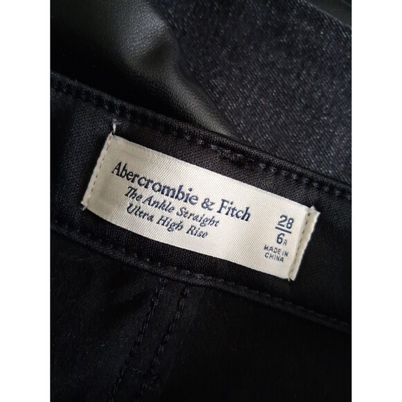 Abercrombie & Fitch 28/6 Jeans Black Vegan Leather & Denim Ultra High Rise NWT - Picture 6 of 8